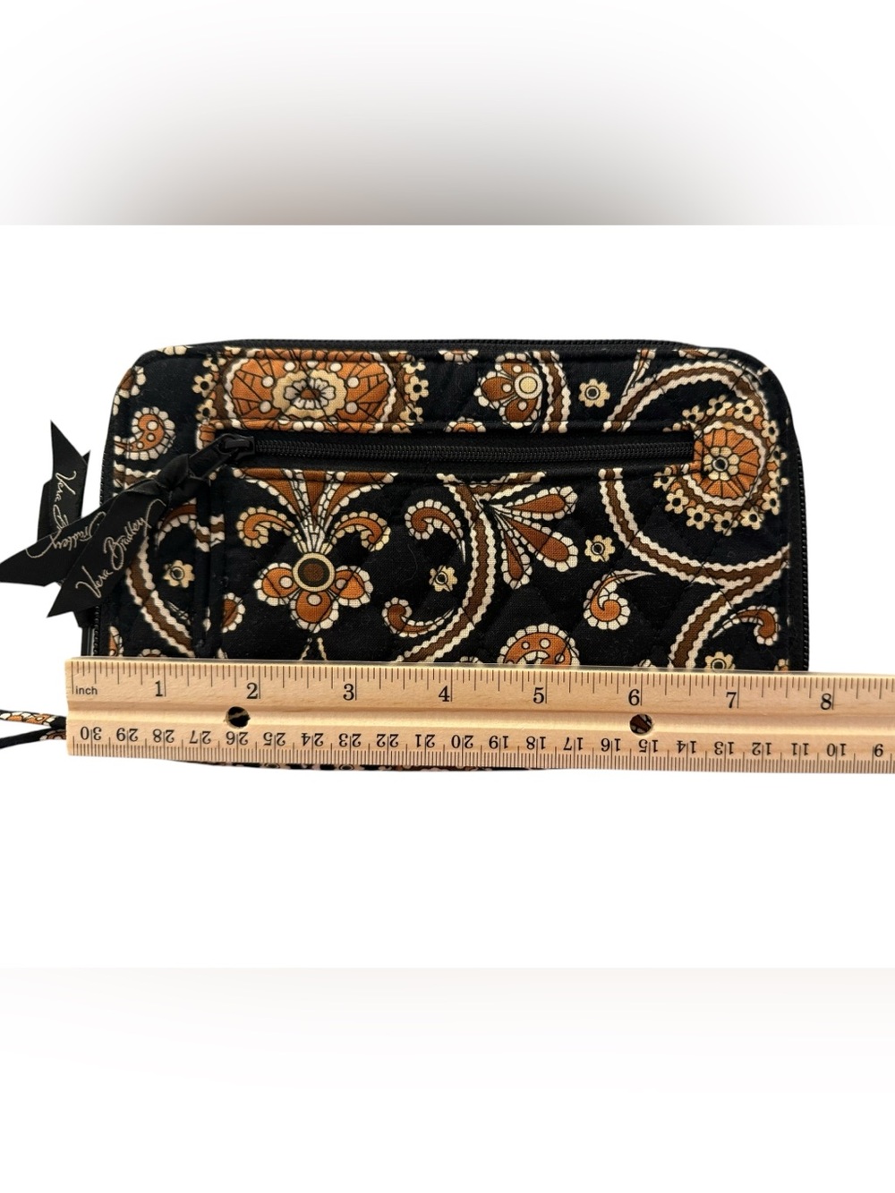 Vera Bradley Retired Cafe Caffe Latte Pattern Zip Wallet Hidden Wristlet Strap - Picture 7 of 8